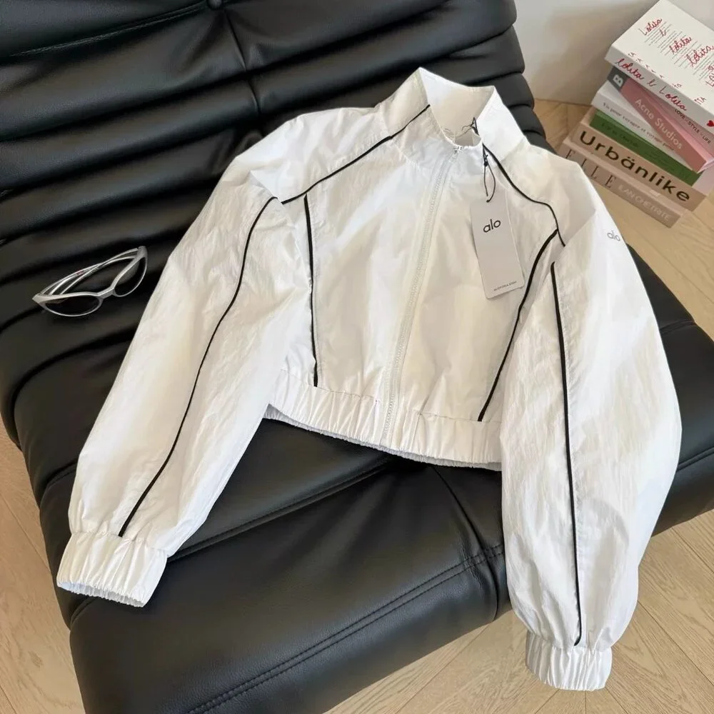 Auth Alo Yoga Set Motivate Full-Zip Track Jacket And Motivate Track Short White